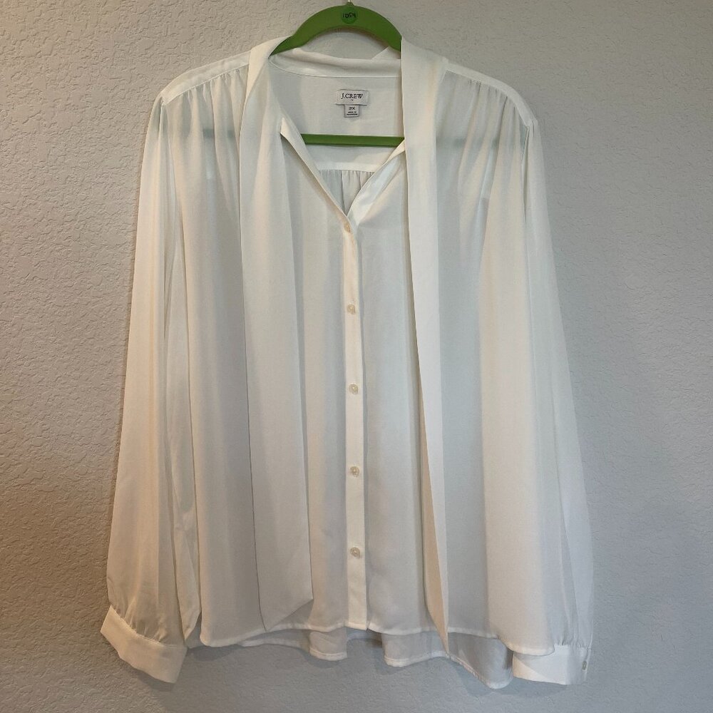 J. Crew White Tie Neck Blouse